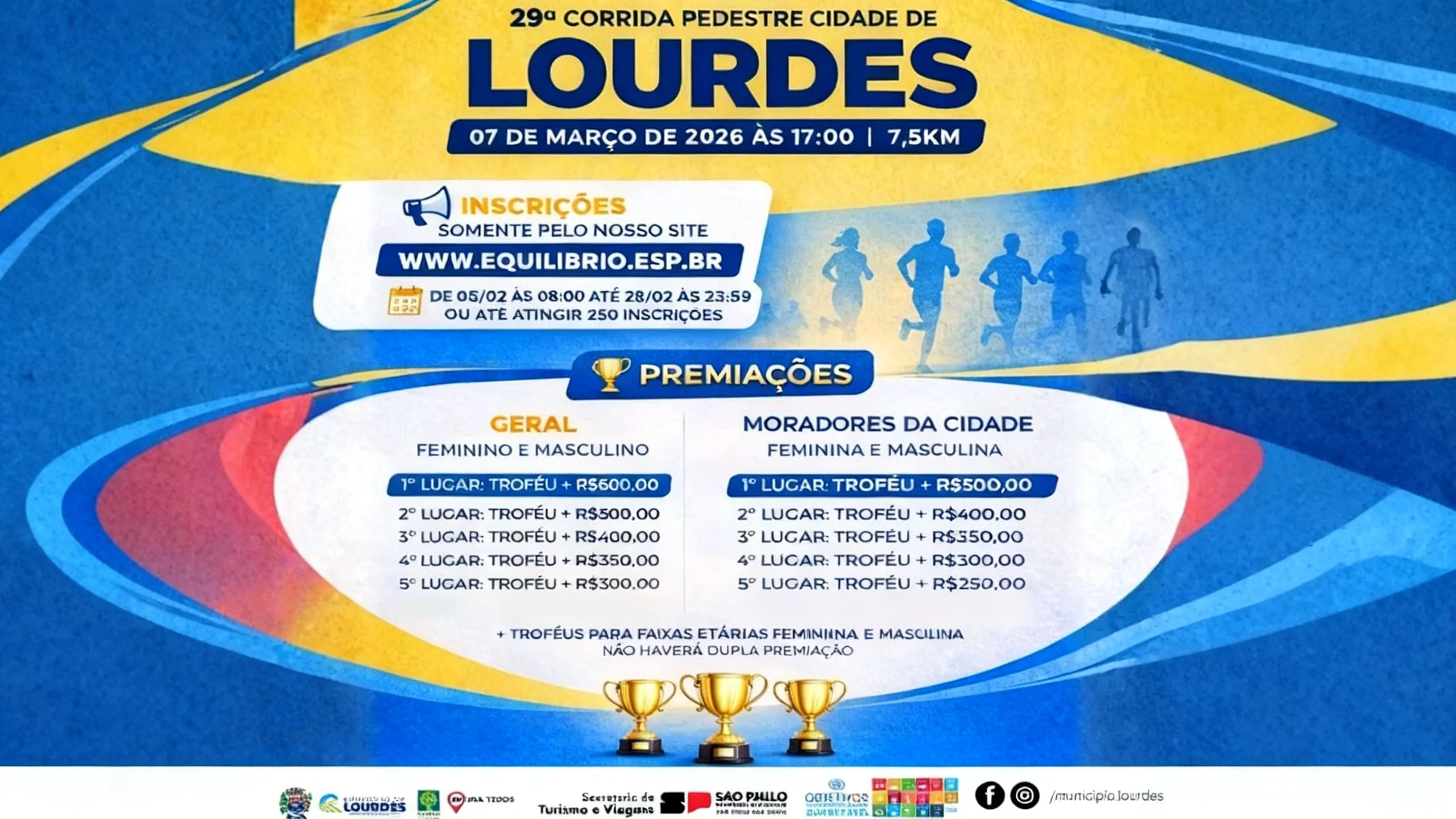 29ª Corrida Pedestre Cidade de Lourdes-SP 2026 (7,5 km)