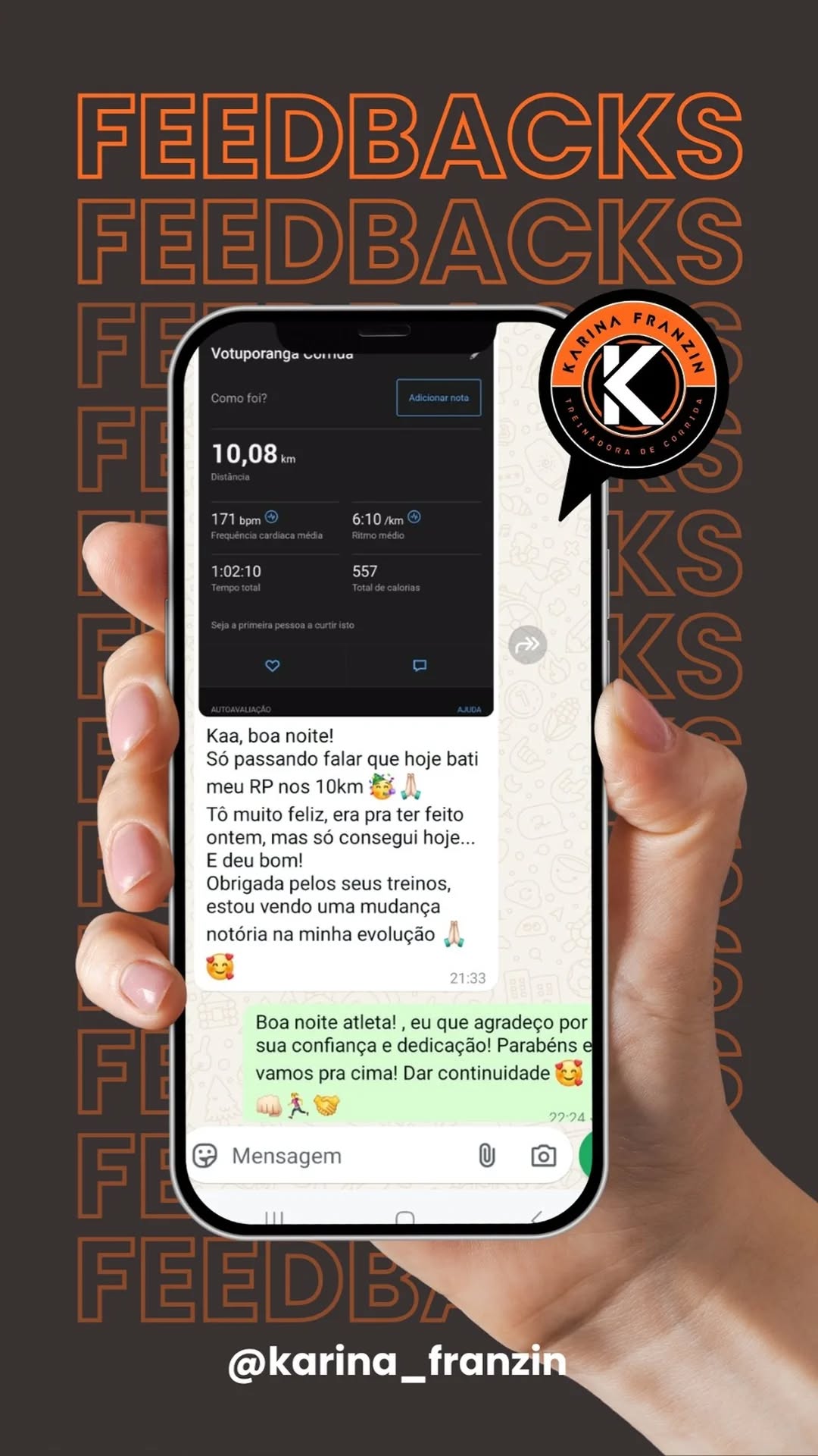 Feedback de aluno da assessoria de corrida Karina Franzin