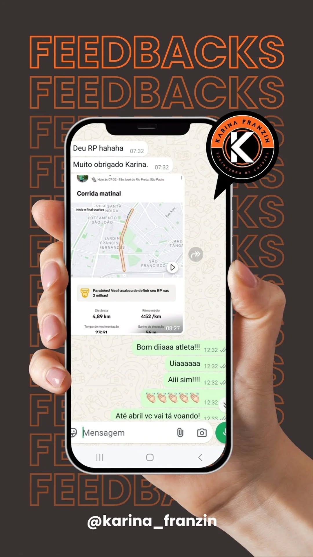 Opinião de corredor sobre acompanhamento individual da Karina